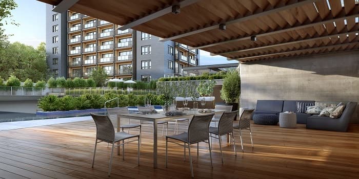 Perspectiva do deck gourmet do Anita Residence